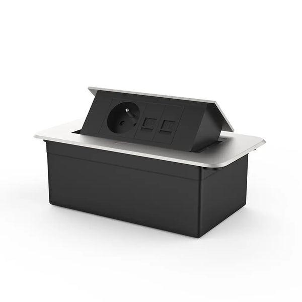 Livolo | Zilver | 2 | Pop-Up Stekkerdoos | Push | Inbouw | France | Stopcontact + Dubbel Netwerk - Zwart Livolo Nederland B.V.
