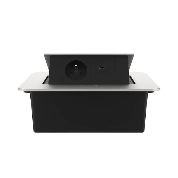 Livolo | Zilver | 2 | Pop-Up Stekkerdoos | Push | Inbouw | France | Stopcontact + USB-C - Zwart Livolo Nederland