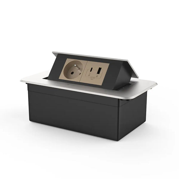 Livolo | Zilver | 2 | Pop-Up Stekkerdoos | Push | Inbouw | France | Stopcontact + USB/USB-C - Goud Livolo Nederland B.V.