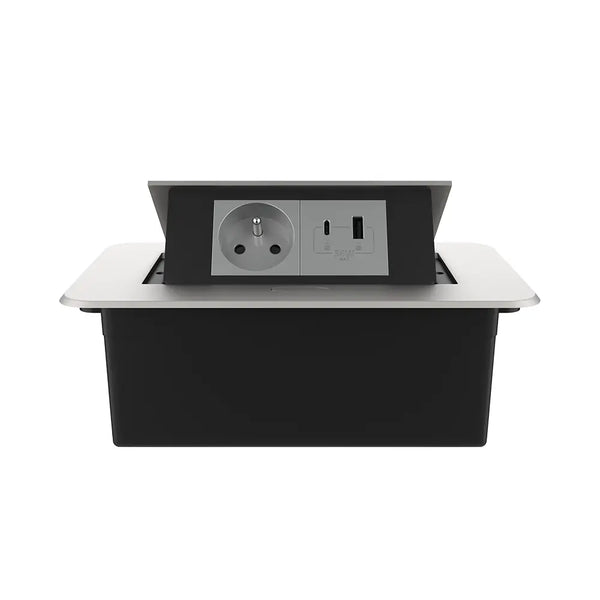 Livolo | Zilver | 2 | Pop-Up Stekkerdoos | Push | Inbouw | France | Stopcontact + USB/USB-C - Grijs Livolo Nederland