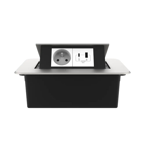Livolo | Zilver | 2 | Pop-Up Stekkerdoos | Push | Inbouw | France | Stopcontact + USB/USB-C - Wit Livolo Nederland