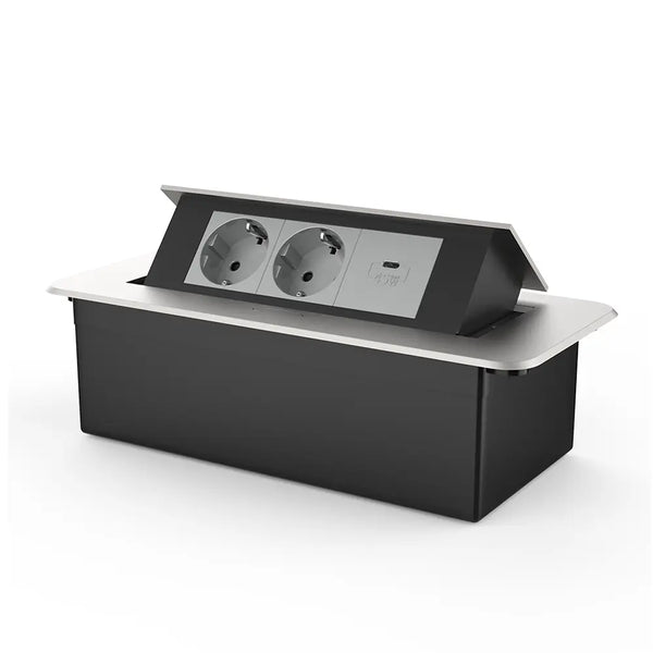 Livolo | Zilver | 3 | Pop-Up Stekkerdoos | Push | Inbouw | Dubbel Stopcontact + USB-C Oplader - Grijs Livolo Nederland B.V.