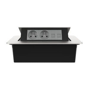 Livolo | Zilver | 3 | Pop-Up Stekkerdoos | Push | Inbouw | France | Dubbel Stopcontact + Dubbel Netwerk Cat.6 - Grijs Livolo Nederland