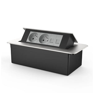 Livolo | Zilver | 3 | Pop-Up Stekkerdoos | Push | Inbouw | France | Dubbel Stopcontact + Dubbel Netwerk Cat.6 - Grijs Livolo Nederland