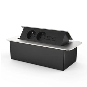 Livolo | Zilver | 3 | Pop-Up Stekkerdoos | Push | Inbouw | France | Dubbel Stopcontact + Dubbel Netwerk Cat.6 - Zwart Livolo Nederland