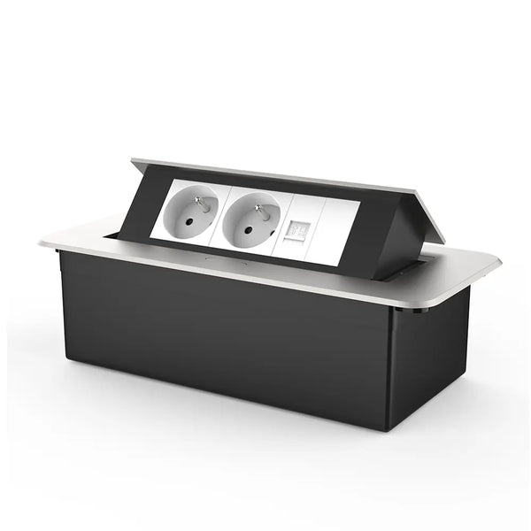 Livolo | Zilver | 3 | Pop-Up Stekkerdoos | Push | Inbouw | France | Dubbel Stopcontact + Netwerk Cat.6 met Blindplaat - Wit Livolo Nederland