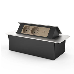 Livolo | Zilver | 3 | Pop-Up Stekkerdoos | Push | Inbouw | France | Dubbel Stopcontact + USB-C Oplader - Goud Livolo Nederland