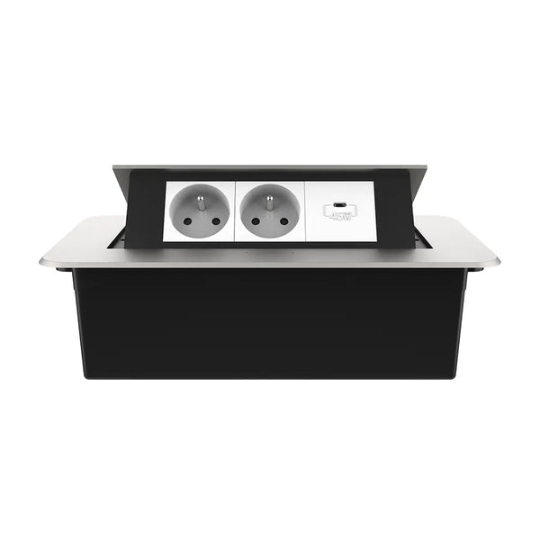 Livolo | Zilver | 3 | Pop-Up Stekkerdoos | Push | Inbouw | France | Dubbel Stopcontact + USB-C Oplader - Wit Livolo Nederland B.V.