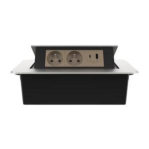 Livolo | Zilver | 3 | Pop-Up Stekkerdoos | Push | Inbouw | France | Dubbel Stopcontact + USB/USB-C Oplader - Goud Livolo Nederland B.V.
