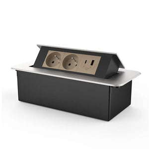Livolo | Zilver | 3 | Pop-Up Stekkerdoos | Push | Inbouw | France | Dubbel Stopcontact + USB/USB-C Oplader - Goud Livolo Nederland B.V.