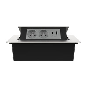 Livolo | Zilver | 3 | Pop-Up Stekkerdoos | Push | Inbouw | France | Dubbel Stopcontact + USB/USB-C Oplader - Grijs Livolo Nederland
