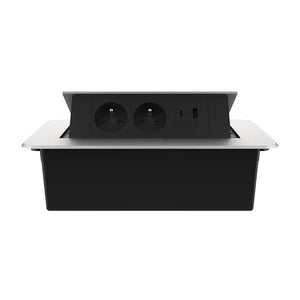 Livolo | Zilver | 3 | Pop-Up Stekkerdoos | Push | Inbouw | France | Dubbel Stopcontact + USB/USB-C Oplader - Zwart Livolo Nederland