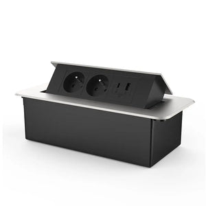 Livolo | Zilver | 3 | Pop-Up Stekkerdoos | Push | Inbouw | France | Dubbel Stopcontact + USB/USB-C Oplader - Zwart Livolo Nederland