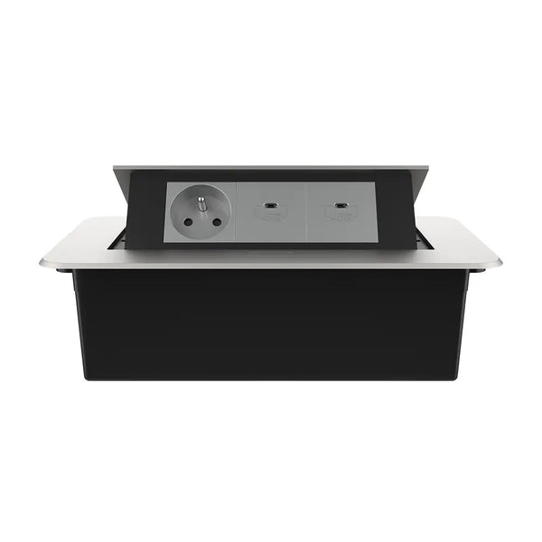 Livolo | Zilver | 3 | Pop-Up Stekkerdoos | Push | Inbouw | Stopcontact + Dubbele USB-C Oplader - Grijs Livolo Nederland