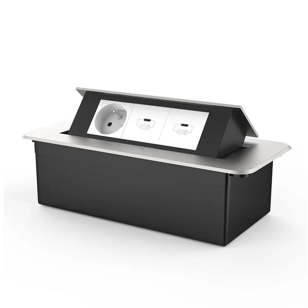 Livolo | Zilver | 3 | Pop-Up Stekkerdoos | Push | Inbouw | Stopcontact + Dubbele USB-C Oplader - Wit Livolo Nederland