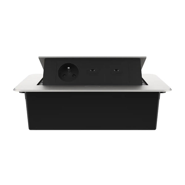 Livolo | Zilver | 3 | Pop-Up Stekkerdoos | Push | Inbouw | Stopcontact + Dubbele USB-C Oplader - Zwart Livolo Nederland
