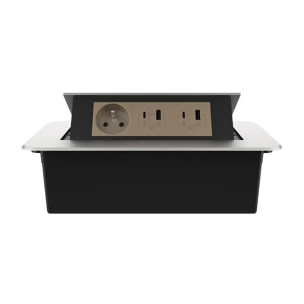 Livolo | Zilver | 3 | Pop-Up stekkerdoos | Push | Inbouw | France | Dubbele USB & USB-C + Stopcontact - Goud Livolo Nederland B.V.