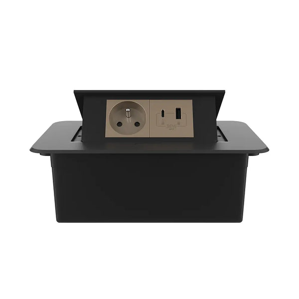 Livolo | Zwart | 2 | Pop-Up Stekkerdoos | Push | Inbouw | France | Stopcontact + USB/USB-C - Goud Livolo Nederland