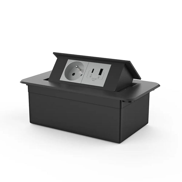 Livolo | Zwart | 2 | Pop-Up Stekkerdoos | Push | Inbouw | France | Stopcontact + USB/USB-C - Grijs Livolo Nederland