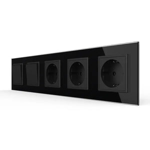 Livolo | Zwart | 2+2+SR+SR+SR | Aan/Uit | Wipschakelaar met drie wandcontactdozen Livolo Nederland B.V.