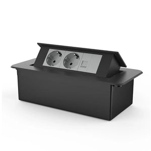 Livolo | Zwart | 3 | Pop-Up Stekkerdoos | Push | Inbouw | Dubbel Stopcontact + Netwerk cat.6 met Blindplaat - Grijs Livolo Nederland B.V.