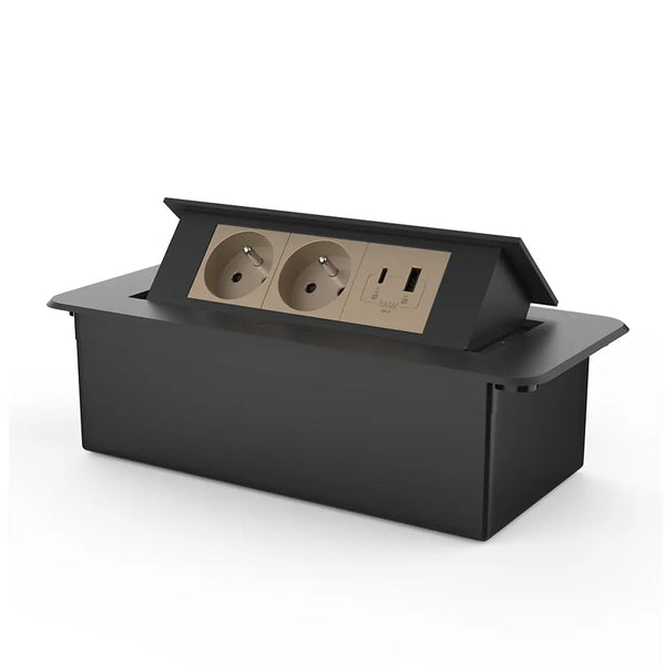Livolo | Zwart | 3 | Pop-Up Stekkerdoos | Push | Inbouw | Dubbel Stopcontact + USB/USB-C Oplader - Goud Livolo Nederland