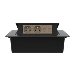 Livolo | Zwart | 3 | Pop-Up Stekkerdoos | Push | Inbouw | France | Dubbel Stopcontact + Dubbel Netwerk Cat.6 - Goud Livolo Nederland
