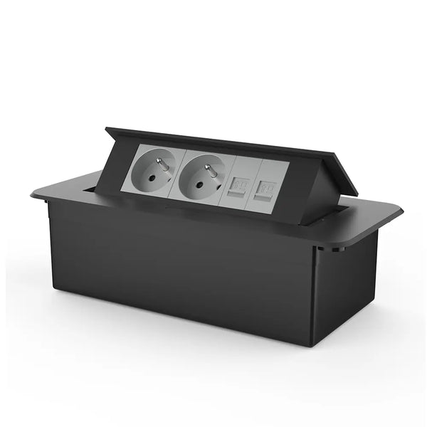 Livolo | Zwart | 3 | Pop-Up Stekkerdoos | Push | Inbouw | France | Dubbel Stopcontact + Dubbel Netwerk Cat.6 - Grijs Livolo Nederland B.V.