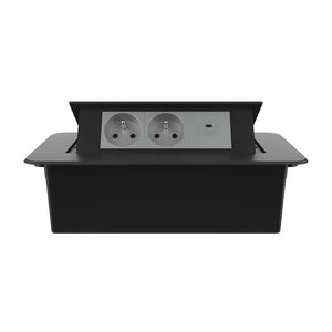 Livolo | Zwart | 3 | Pop-Up Stekkerdoos | Push | Inbouw | France | Dubbel Stopcontact + USB-C Oplader - Grijs Livolo Nederland