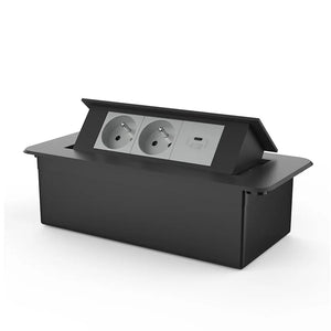 Livolo | Zwart | 3 | Pop-Up Stekkerdoos | Push | Inbouw | France | Dubbel Stopcontact + USB-C Oplader - Grijs Livolo Nederland