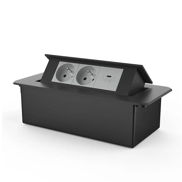 Livolo | Zwart | 3 | Pop-Up Stekkerdoos | Push | Inbouw | France | Dubbel Stopcontact + USB-C Oplader - Grijs Livolo Nederland