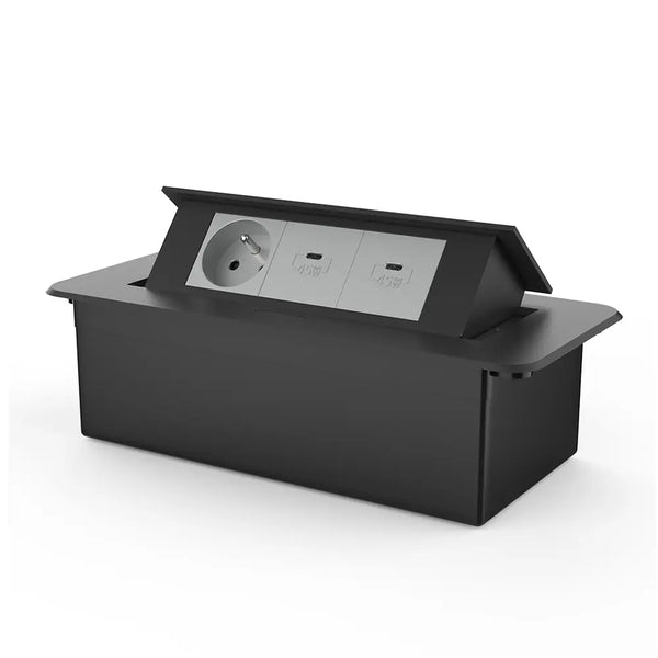 Livolo | Zwart | 3 | Pop-Up Stekkerdoos | Push | Inbouw | Stopcontact + Dubbele USB-C Oplader - Grijs Livolo Nederland