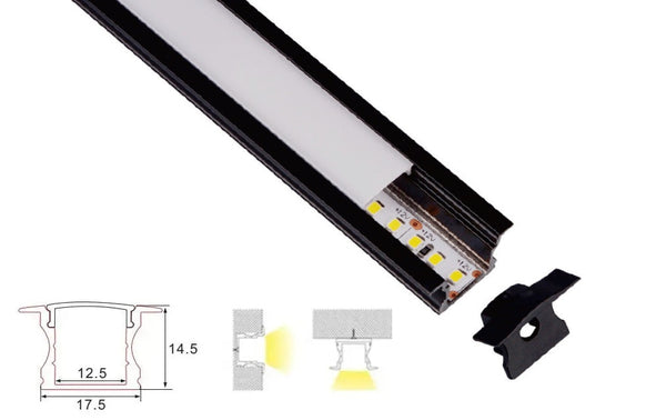 Profiel | Inbouw | 1 Meter | Recht | Zwart | 17.3 x 14.5 | COB ledstrip