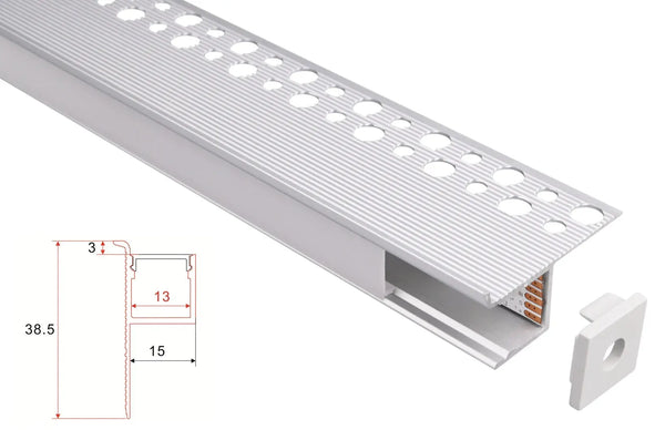 Profil en plâtre | Intégré | 1 mètre | Côté | Aluminium | 38,5x15 | Bande LED COB