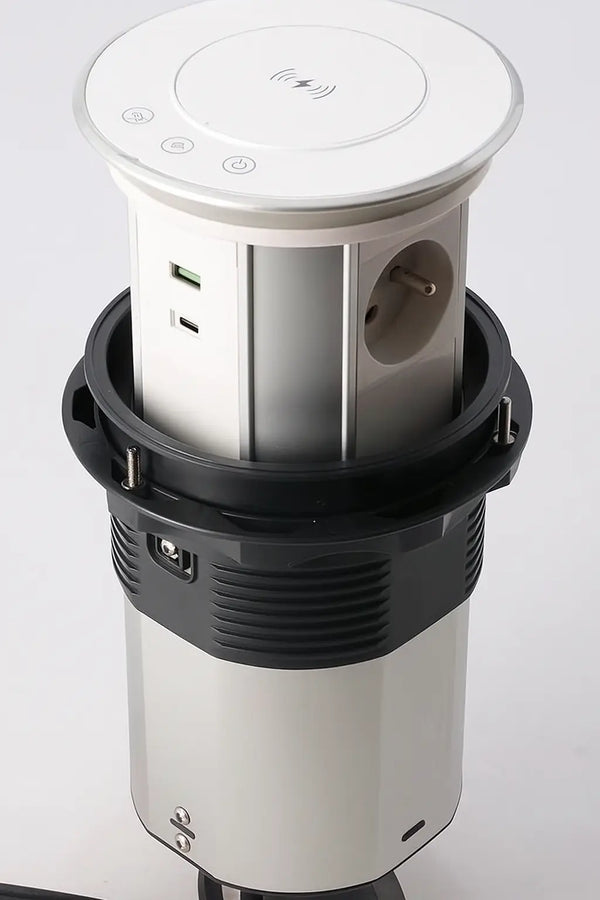 Wit Glazen Design | Automatische pop-up stekkerdoos | USB en USB-C + 3 Stopcontacten | France Livolo Nederland B.V.