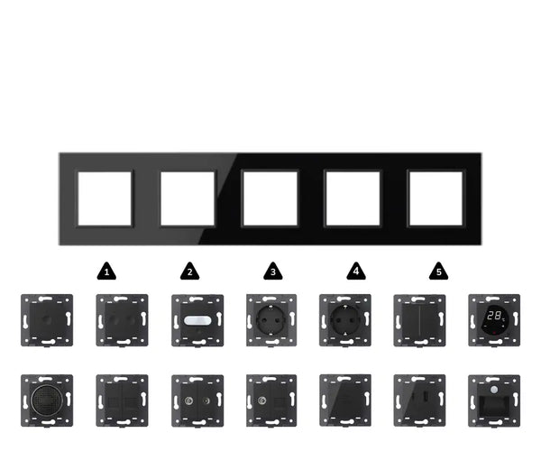 Zelf samenstellen | Zwart | Afdekraam SR+SR+SR+SR+SR Livolo Nederland B.V.
